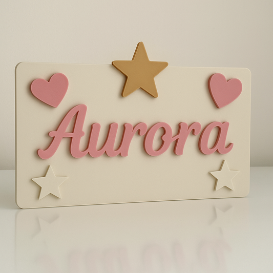 Targhetta Nome Personalizzata – Decorazione con Stelle e Cuori