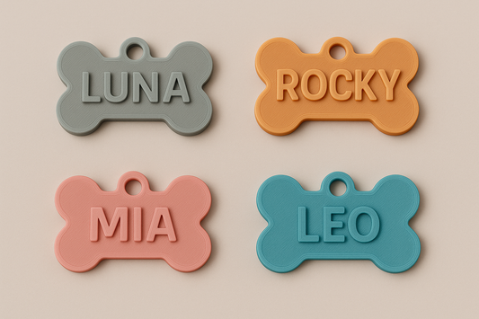 🐶 Medaglietta Personalizzata in PLA Biologico – Forma Osso con Nome in Rilievo